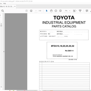 Toyota Forklift 8FDU15 8FDU18 8FDU20 8FDU25 8FDU30 8FDU32 Parts Catalog Manual G851-4 - PDF DOWNLOAD
