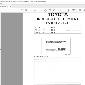 Toyota Forklift 8FG35U 8FG40U 8FG45U 8FG50U 8FG60U 8FG70U 8FG80U 8FGC35U 8FGC45U 8FGC55U 8FGC60U 8FGC70U Parts Catalog Manual G861-1 - PDF DOWNLOAD