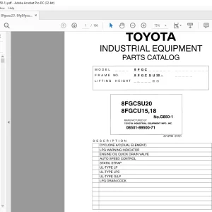 Toyota Forklift 8FGCSU20 8FGCU15 8FGCU18 Parts Catalog Manual G850-1 - PDF DOWNLOAD