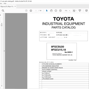 Toyota Forklift 8FGCSU20 8FGCU15 8FGCU18 Parts Catalog Manual G850-1 - PDF DOWNLOAD