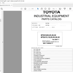 Toyota Forklift 8FGCU20 8FGCU25 8FGCU30 8FGCU32 8FGU15 8FGU18 8FGU20 8FGU25 8FGU30 8FGU32 Parts Manual G851-1 - PDF DOWNLOAD