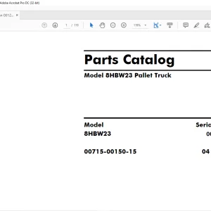 Toyota Forklift 8HBW23 Pallet Truck Parts Catalog Manual SN 00125 & up - PDF DOWNLOAD