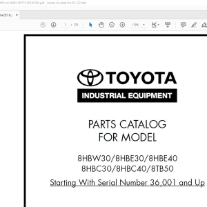 Toyota Forklift 8HBW30 8HBE30 8HBE40 8HBC30 8HBC40 8TB50 Parts Catalog Manual SN 36001 & up - PDF DOWNLOAD
