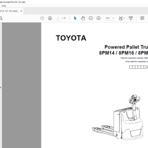 Toyota Forklift 8PM14 8PM16 8PM18 Pallet Truck Parts Catalog Manual 6053221 - PDF DOWNLOAD