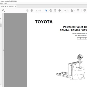 Toyota Forklift 8PM14 8PM16 8PM18 Pallet Truck Parts Catalogue Manual 6053221 - PDF DOWNLOAD