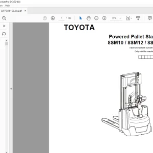 Toyota Forklift 8SM10 8SM12 8SM14 Powered Pallet Stacker Parts Catalogue Manual 6065409 - PDF DOWNLOAD