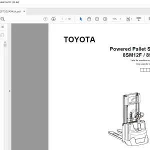 Toyota Forklift 8SM12F 8SM14F Powered Pallet Stacker Parts Catalogue Manual 6061850 - PDF DOWNLOAD