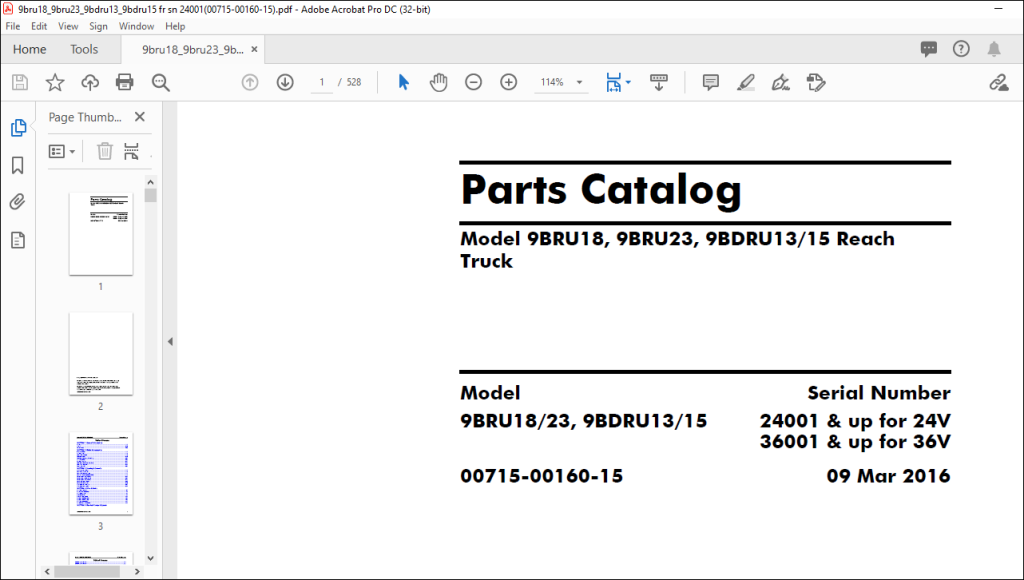 Toyota Forklift 9BRU18 9BRU23 9BDRU13 9BDRU15 Reach Truck Parts Catalog