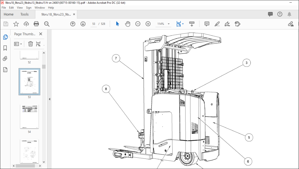 Toyota Forklift 9BRU18 9BRU23 9BDRU13 9BDRU15 Reach Truck Parts Catalog