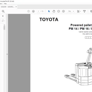 Toyota Forklift PM 14 PM 16 PM 20 Powered pallet truck Parts Catalogue Manual 335439AT - PDF DOWNLOAD