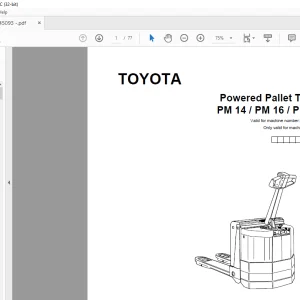 Toyota Forklift PM 14 PM 16 PM 20 Powered pallet truck Parts Catalogue Manual 345093AT - PDF DOWNLOAD