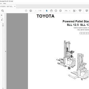 Toyota Forklift SLL 12.5 SLL 13.5S Powered Pallet Stacker Parts Catalogue Manual 413816 AT - PDF DOWNLOAD