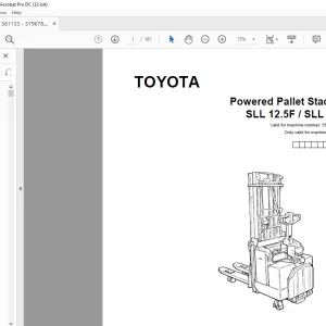 Toyota Forklift SLL 12.5F SLL 16F Powered Pallet Stacker Parts Catalogue Manual 561133 AT - PDF DOWNLOAD