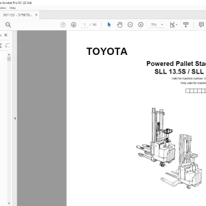 Toyota Forklift SLL 13.5S SLL 12.5 Powered Pallet Stacker Parts Catalogue Manual 561133 AT - PDF DOWNLOAD