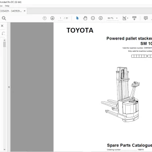 Toyota Forklift SM 10 Powered pallet stacker Parts Catalogue Manual 335439AT - PDF DOWNLOAD