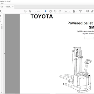 Toyota Forklift SM 12F Powered Pallet Stacker Parts Catalogue Manual 335439AT - PDF DOWNLOAD