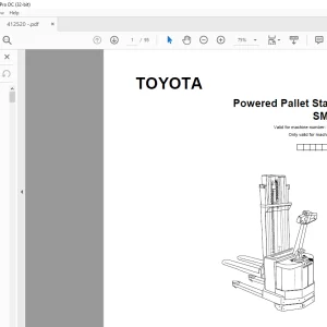 Toyota Forklift SM 12F Powered Pallet Stacker Parts Catalogue Manual 412520AT - PDF DOWNLOAD