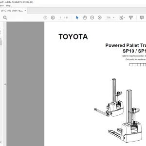 Toyota Forklift SP10 SP10S Pallet Truck Parts Catalogue Manual 947624 - PDF DOWNLOAD