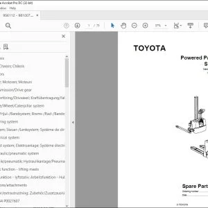 Toyota Forklift SP10 SP10S Powered Pallet Stacker Parts Catalogue Manual 956112 - PDF DOWNLOAD