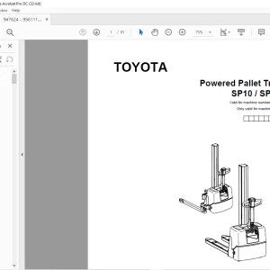 Toyota Forklift SP10 SP10S Powered Pallet Truck Parts Catalogue Manual 947624 - PDF DOWNLOAD