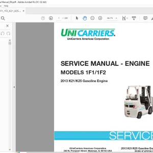 Unicarriers 1F1 1F2 K21 K25 Gasoline Engine Service Manual SM45U-K2125 PDF DOWNLOAD