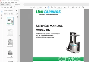 Unicarriers 1H2 Platinum SRX Series Rider Reach 36V AC Powered Electric 3,000-4,500 lb. Capacities Service Manual SM2UC-1H200 PDF DOWNLOAD