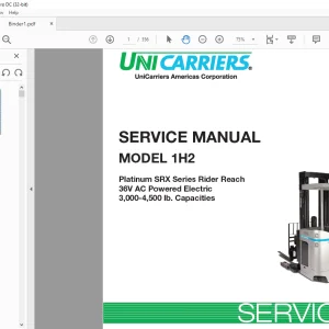 Unicarriers 1H2 Platinum SRX Series Rider Reach 36V AC Powered Electric 3,000-4,500 lb. Capacities Service Manual SM2UC-1H200 PDF DOWNLOAD