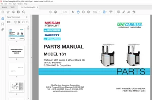 Unicarriers 1S1 Platinum SCX Series 3-Wheel Stand-Up 36V AC Parts Manual CF300-UBOOK PDF DOWNLOAD