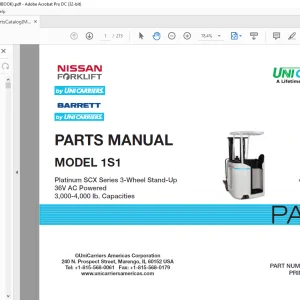 Unicarriers 1S1 Platinum SCX Series 3-Wheel Stand-Up 36V AC Parts Manual CF300-UBOOK PDF DOWNLOAD