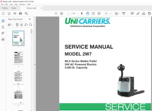 Unicarriers 2W7 WLX Series Walkie Pallet 24V AC Service Manual SM3UC-2W700 PDF DOWNLOAD