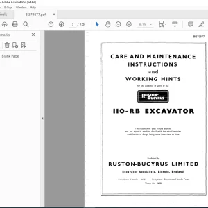 CAT BUCYRUS 110-RB EXCAVATOR CARE AND MAINTENANCE INSTRUCTIONS MANUAL  - PDF DOWNLOAD