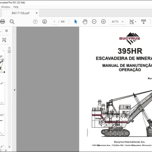 CAT BUCYRUS 395HR Escavadeira de Mineração Manual de Manutenção e Operação SN 141253  - PDF DOWNLOAD (Portuguese)