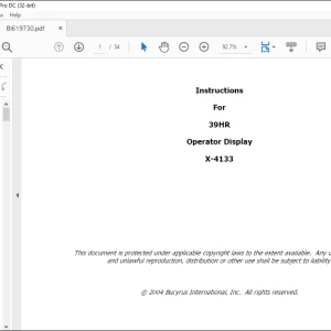 CAT BUCYRUS 39HR Operator Display Instructions Manual X-4133  - PDF DOWNLOAD