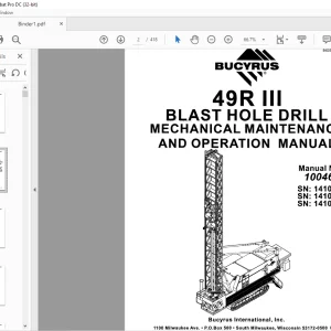 CAT BUCYRUS 49-RIII Rotary Blast Hole Drill Mechanical Maintenance & Operation Manual BI005558 - PDF DOWNLOAD