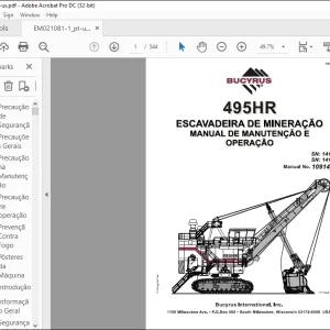 CAT BUCYRUS 495HR Escavadeira de Mineração Manual de Manutencao e Operacao 10914 PT -  PDF DOWNLOAD (Portuguese)