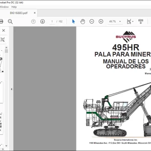 CAT BUCYRUS 495HR PALA PARA MINERÍA MANUAL DE LOS OPERADORES SN 141143  - PDF DOWNLOAD (Spanish)