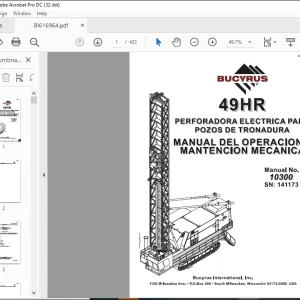 CAT BUCYRUS 49HR Blast Hole Drill Manual de Mantención y Operación SN 141173 - PDF DOWNLOAD (Spanish)