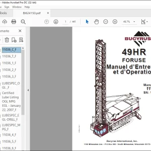 CAT BUCYRUS 49HR FORUSE Manuel d’Entretien et d’Operation SN 141376 -  PDF DOWNLOAD (French)