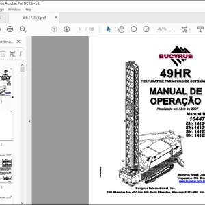 CAT BUCYRUS 49HR PERFURATRIZ PARA FURO DE DETONACAO Manual de Operacao 10447 - PDF DOWNLOAD (Portuguese)