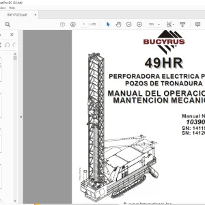 CAT BUCYRUS 49HR Perforadora Electrica Para Pozos de Tronadura Manual de Mantención y Operación 10390  - PDF DOWNLOAD (Spanish)