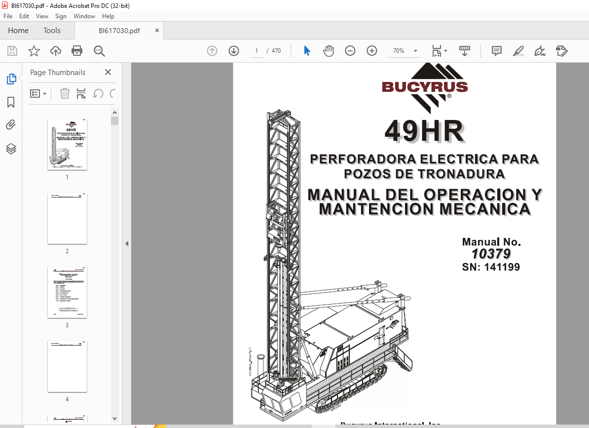 CAT BUCYRUS 49HR Perforadora Electrica Para Pozos De Tronadura Manual