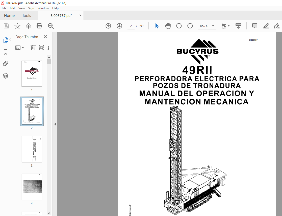 CAT BUCYRUS 49RII PERFORADORA ELECTRICA PARA POZOS DE TRONADURA MANUAL