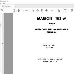 CAT BUCYRUS MARION 183-M SHOVEL OPERATION AND MAINTENANCE MANUAL 1024 - PDF DOWNLOAD