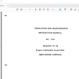 CAT BUCYRUS MARION 191-M WARD-LEONARD ELECTRIC OPERATION AND MAINTENANCE INSTRUCTION MANUAL 1003 - PDF DOWNLOAD