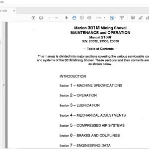 CAT BUCYRUS Marion 301 M Mining Shovel MAINTENANCE and OPERATION Manual 2169r - PDF DOWNLOAD