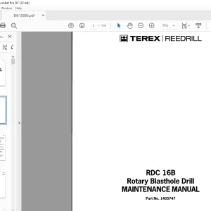 CAT BUCYRUS TEREX  REEDRILL RDC 16B Rotary Blasthole Drill MAINTENANCE MANUAL 1405747  - PDF DOWNLOAD