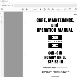 CAT Bucyrus 60R 61R Rotary Drill Series III Care, Maintenance & Operation Manual BI379540 - PDF DOWNLOAD
