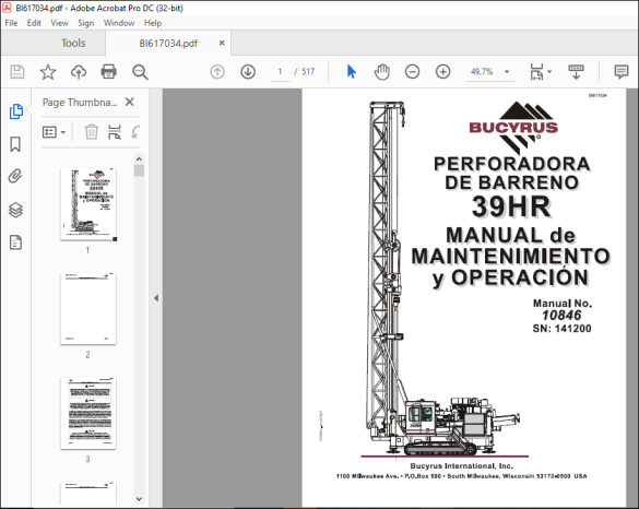 CAT Bucyrus Perforadora de Pozos de Tronadura 39HR Manual de Mantención