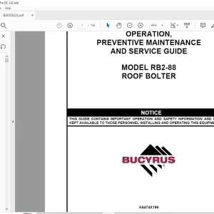 CAT Bucyrus RB2-88 Roof Bolter Operation, Maintenance & Service Guide Manual BI000820 - PDF DOWNLOAD