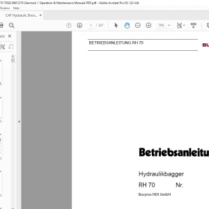 CAT Bucyrus RH 70 Hydraulikbagger Betriebsanleitung 3721690 - PDF DOWNLOAD (German)